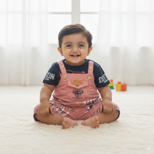 Trendy Baby Boy & Girl Dungaree Set with T-Shirt | Available in Yellow & Pink