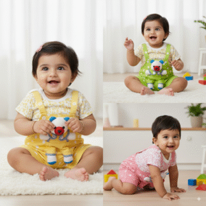 Baby Boys & Girls Teddy Dungaree Set with T-Shirt | Yellow, Green & Pink