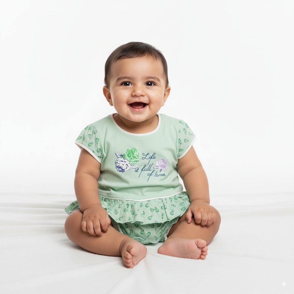 Baby Girl Cotton Frock Style Romper β Mint Green, Peach, Lavender - Image 4