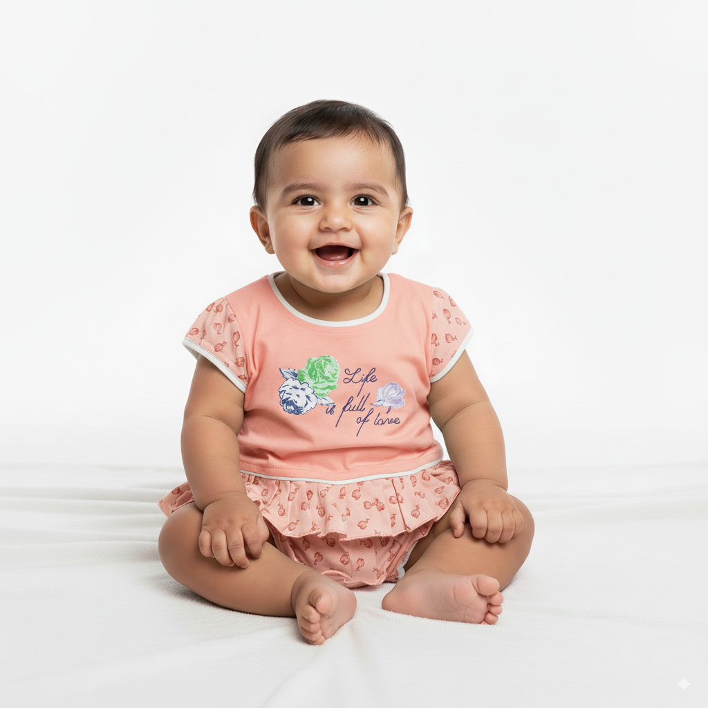 Baby Girl Cotton Frock Style Romper β Mint Green, Peach, Lavender