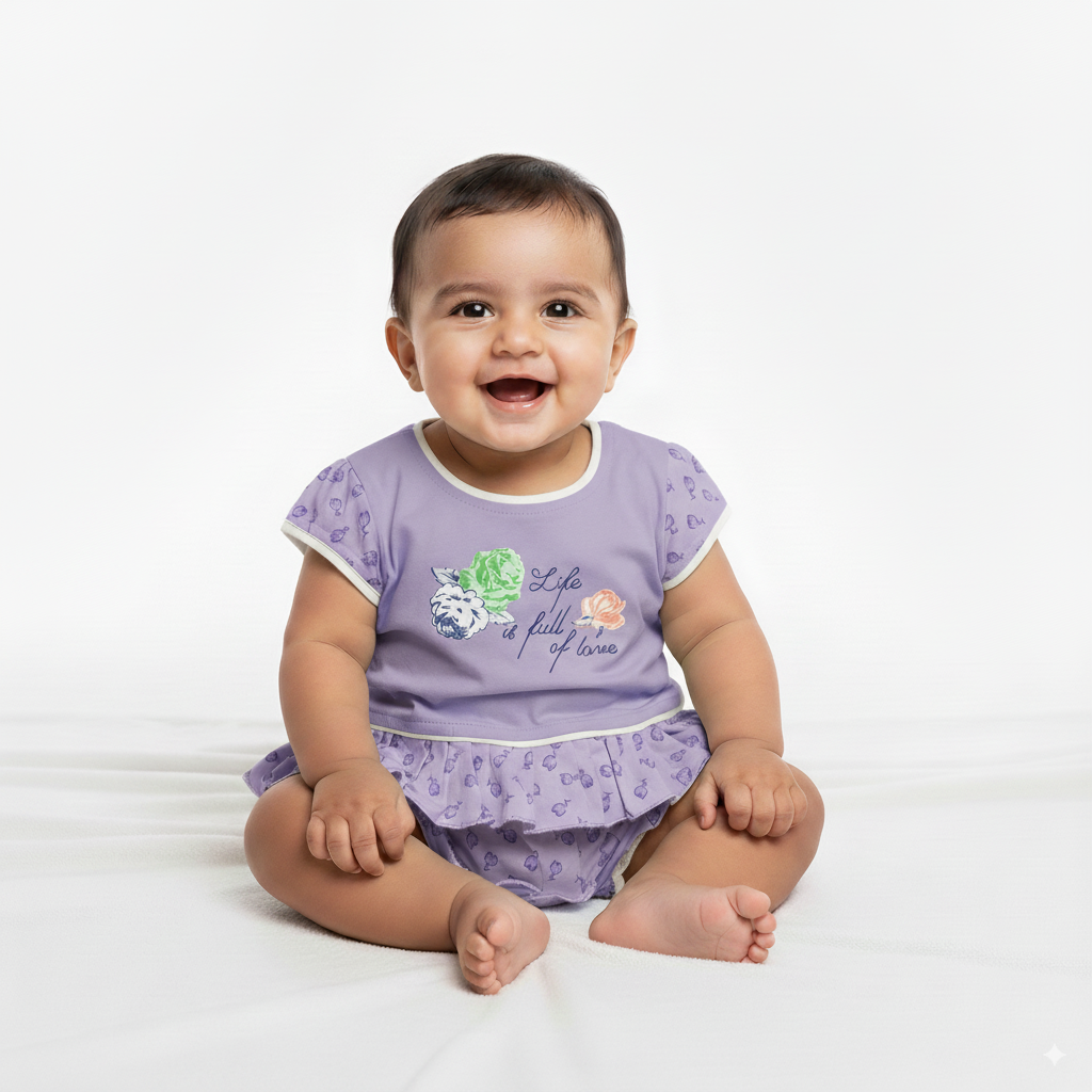 Baby Girl Cotton Frock Style Romper β Mint Green, Peach, Lavender - Image 3