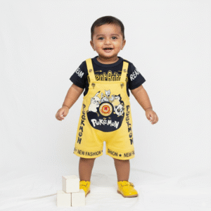 Cute Baby Boy & Girl Cartoon Dungaree Set with T-Shirt | Available in Green, Peach & Yellow