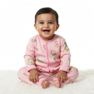 Baby Girl/Boy Full Sleeve Romper Pajama Set – Pink Cartoon Print