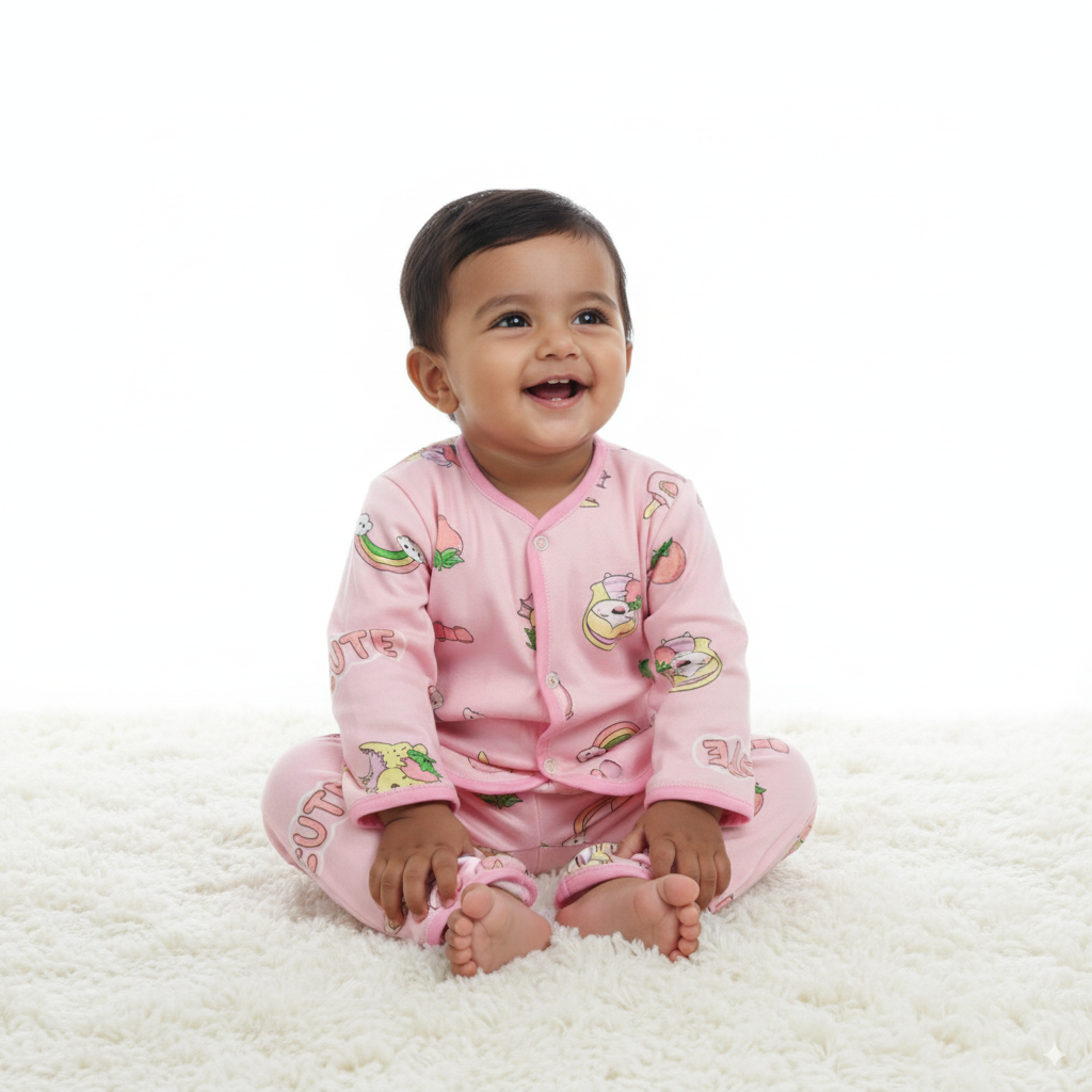 Baby Girl/Boy Cotton Full Sleeve Pajama Set โ Cute Pink Print