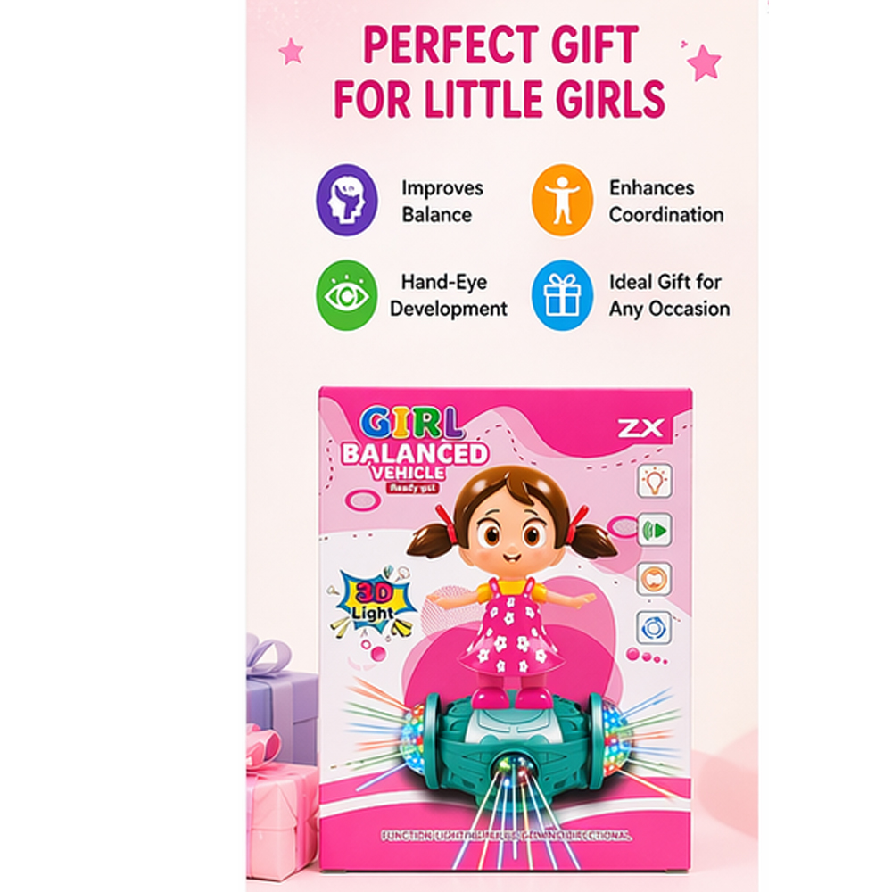 Dancing Girl Toy with 3D Lights & Music | Self Balancing Rotating Toy for Kids | Musical LED Toy for Boys & Girls (360° Moving) - Image 4